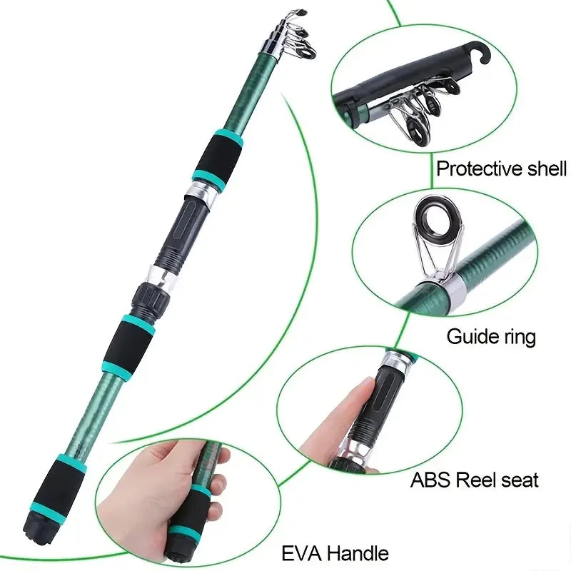 Four details of the rod: protective tip shell, guide ring, ABS reel seat and EVA foam handle