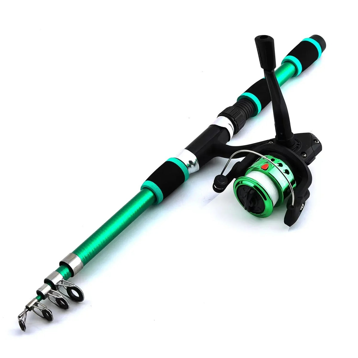 The green rod partly extended with its green spinning reel mounted