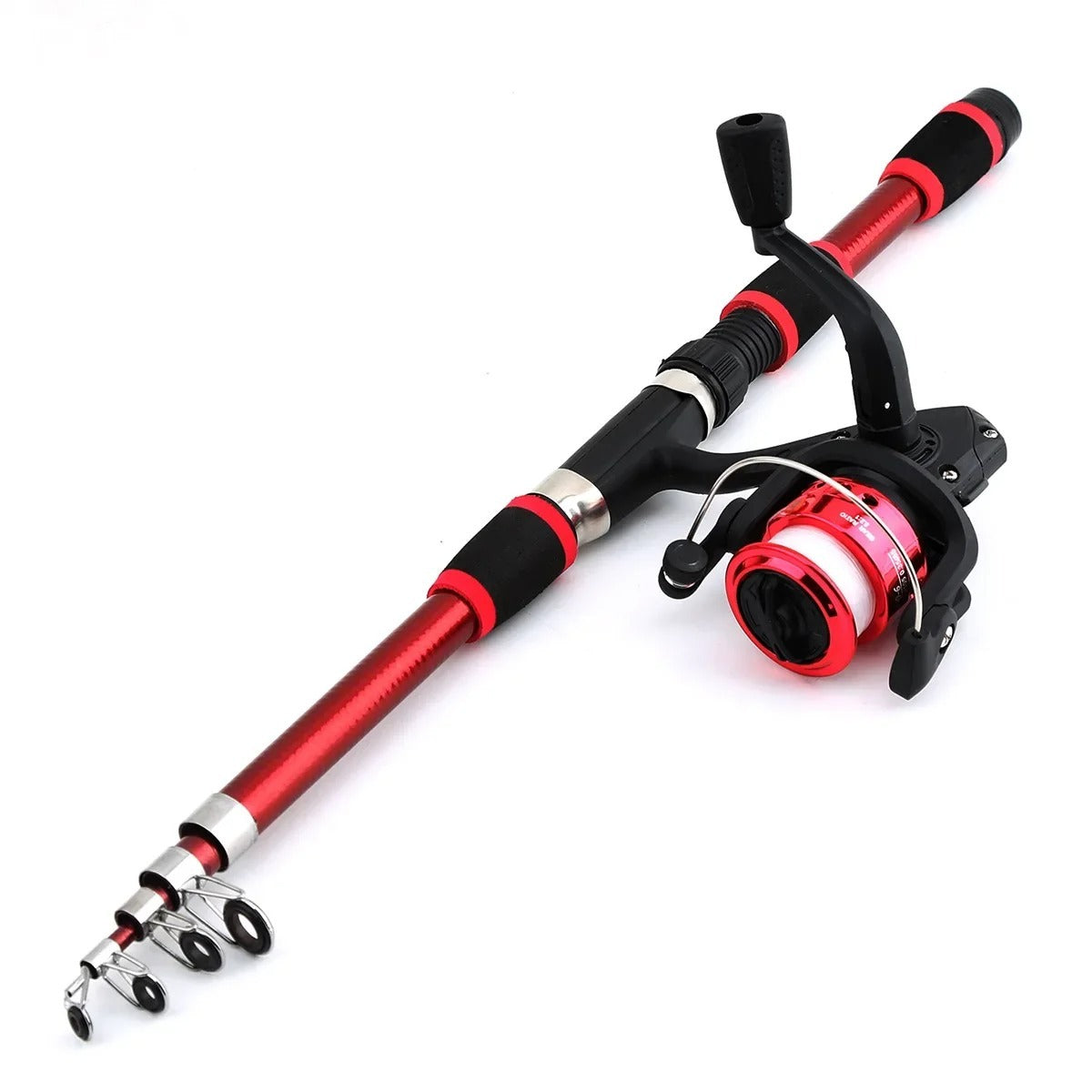 The red rod partly extended with its red spinning reel mounted
